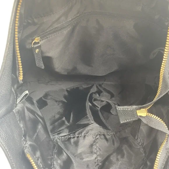 Stella & Max Leather Tote Hand Bag Purse BLACK Top Zipper Gold Accents - Picture 9 of 9